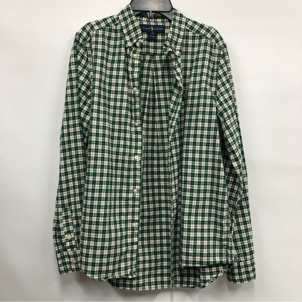 Ralph Lauren plaid long sleeve button down XL 18–20 green collar dress shirt